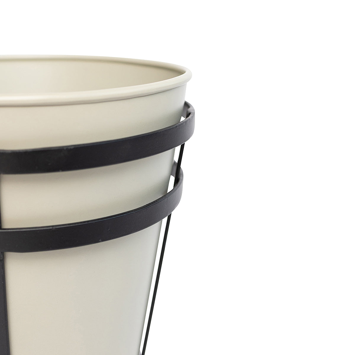 Close-up detail of the Off-white Modern Rustic Framed Steel Planter on white background showing the metal frame 