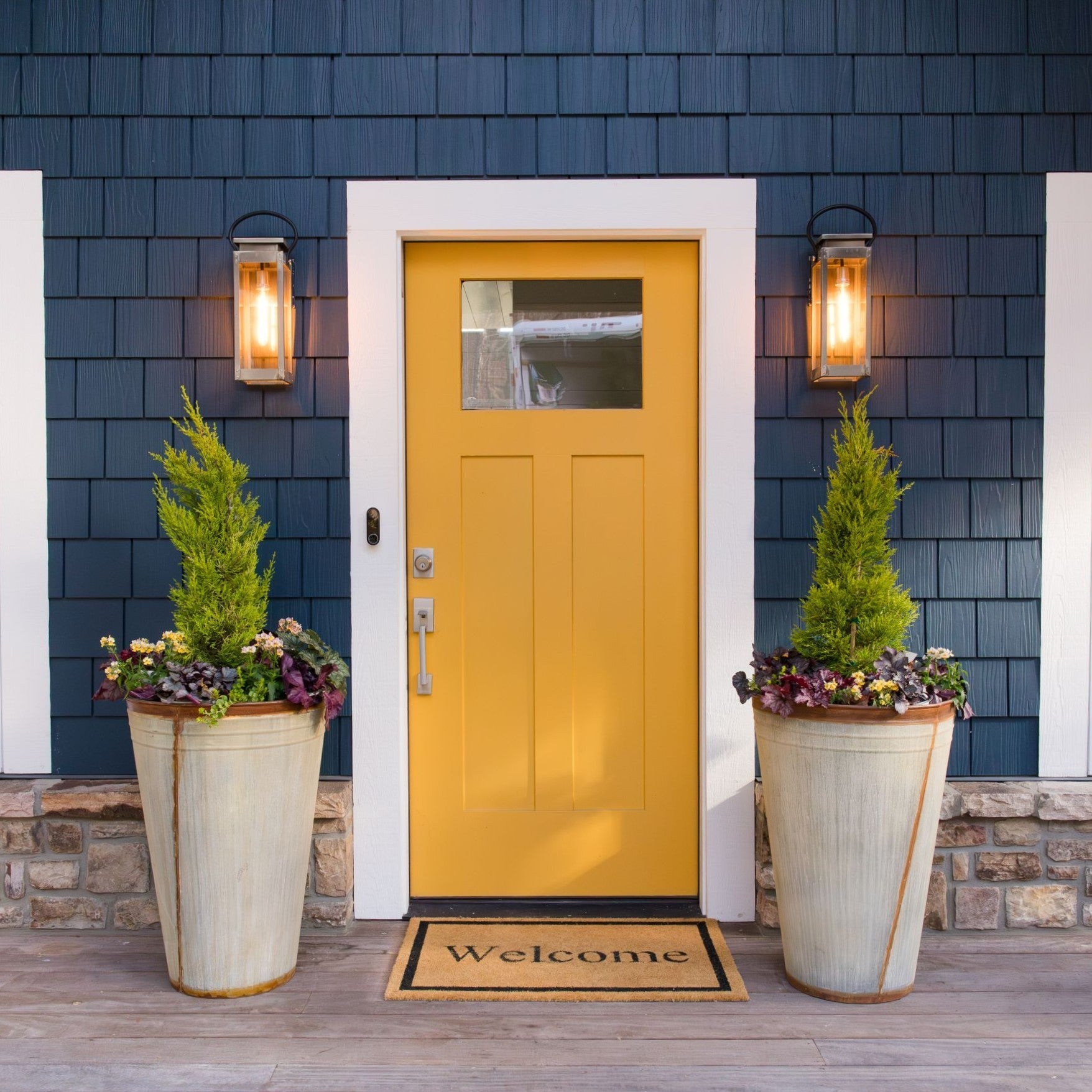 Tall Weathered Whitewash Steel Planter