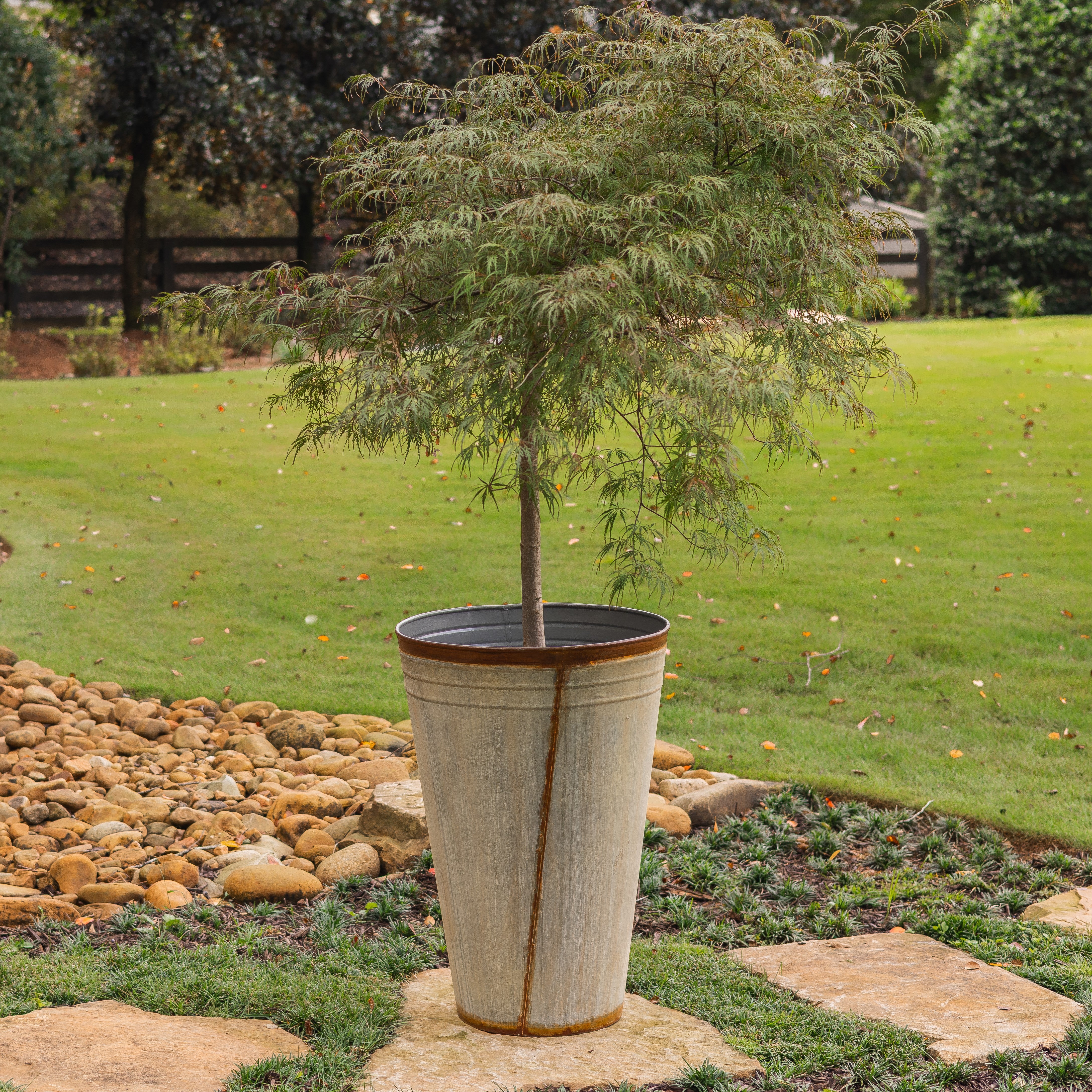 Tall Weathered Whitewash Steel Planter